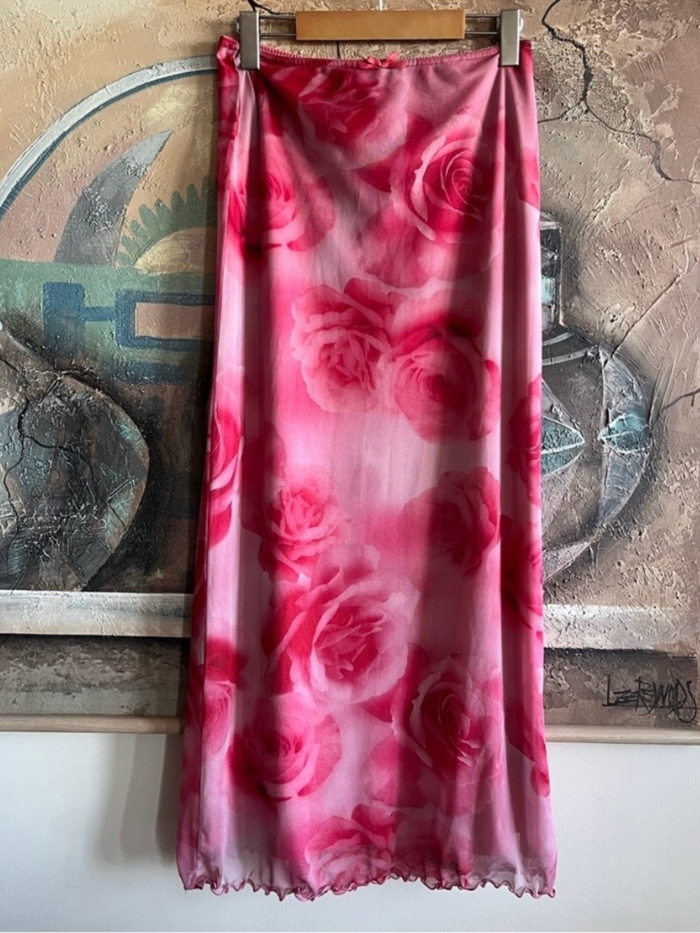 urban outfitters pink floral midi skirt roses